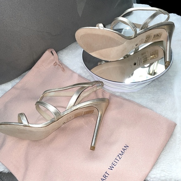 STUART WEITZMAN Womens Gold Slingback Soiree 100 Stiletto Heeled Sandal 7 M - Picture 7 of 10